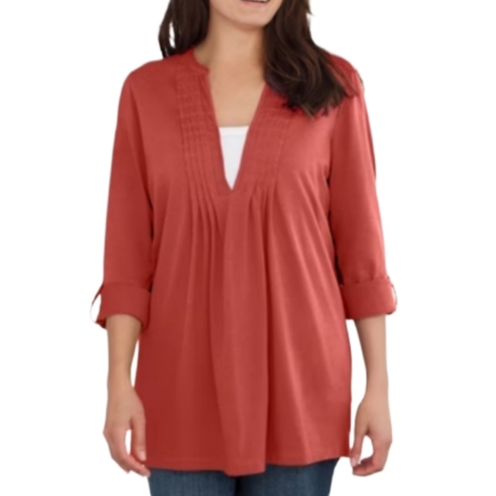 Woman Within Women's Plus Size 1X (22-24) Day Box-Stitched Split neck Tunic